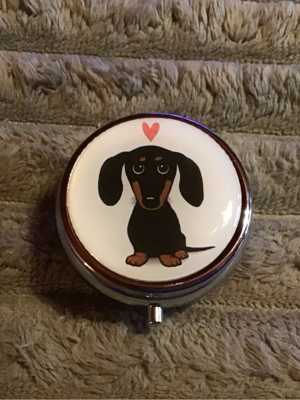 Cute Dachshund Pill Case with Heart Accent